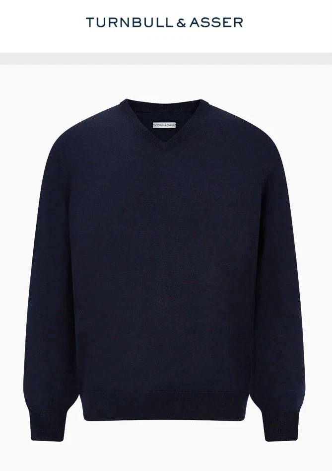 Jersey Turnbull & Asser Azul Marino Kennedy Cuello en V Pura Lana Nueva - Talla Pequeña PVP £375 Foto 4 de 4