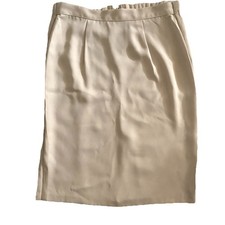 Vtg Unbranded Ivory Cream Midi Skirt Pleated Front/Back Slit Sz Medium MadeinUSA
