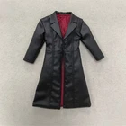 1/12 Male Black Leather Windbreak Long Coat Clothes Model Fit 6in Figure Body