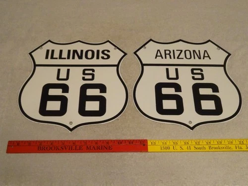 VINTAGE ILLINOIS+ ARIZONA ROUTE US 66 PORCELAIN METAL HIGHWAY ROAD GASOLINE SIGN