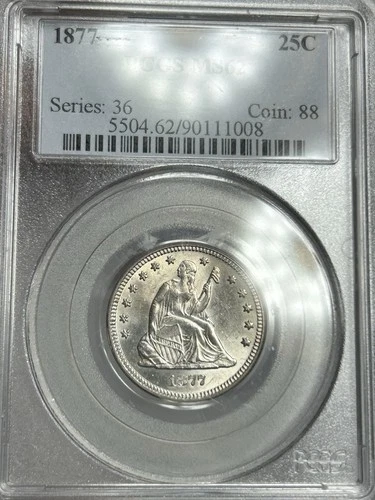 1877 Seated Liberty Quarter 25c US Silver Coin Blast White PCGS MS62