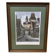 Rothenburg Tauber German Town Original Etching Ernst Geissendorfer Signed Framed