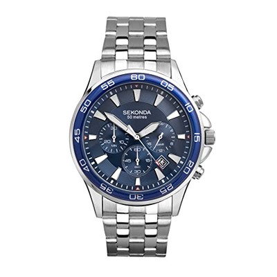 Sekonda Herren Quarzuhr mit Chronographenanzeige und Edelstahlarmband