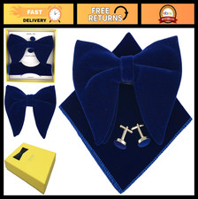 Men's Pre-Tied Velvet Bow Tie Set with Cufflinks  Pocket Square - Tuxedo Combo