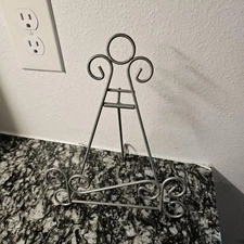 Silver Metal easel swirls book or art display stand