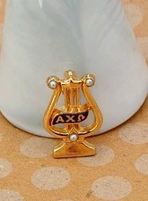 Alpha Chi Omega Lyre Badge Sorority Pin 3 Pearl Design- Sterling Silver Base
