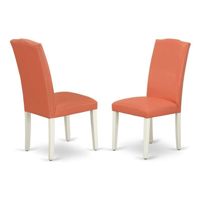 Pemberly Row 40'' Leather Dining Chairs in Flamingo Pink/White (Set of 2)
