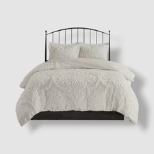 Madison Park White Viola Damask Tufted 3-Pc. Duvet Cover Set, Size King/Cal King