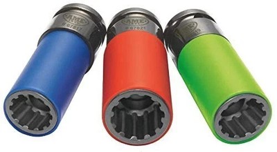 AME 67800 Spline Plus Six-Way 1/2'' Drive Socket Set - 3 Piece: 17mm, 19mm & 21mm