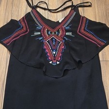 Xhilaration Black Embroidered Cold Shoulder Maxi Dress Womens Size Medium
