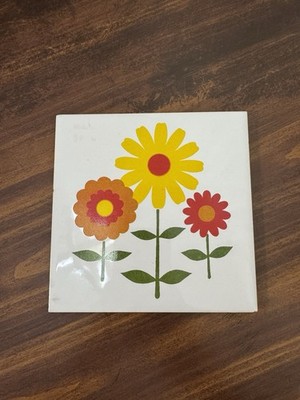 Vintage Ceramic Flower Tile Trivet