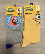 Lot Of 2-Nickelodeon SPONGEBOB And Patrick Men's crew socks size 9-13 NWT Gift