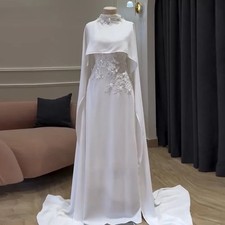 Elegant Wedding Dresses 3D Flowers High Neck Long Sleeves Mermaid Satin Gowns