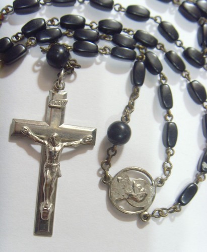 antique religious Catholic Saint Mary Lady Mt Carmel black rosary 54247 - Picture 2 of 4