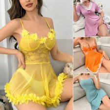 Sexy Women's Lingerie Floral Lace Sleepwear Underwear Dress See-Thru Babydoll US