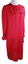 VTG Nancy King Lingerie Nylon Nightgown Sleepwear Henley Neck Red Small S 7163