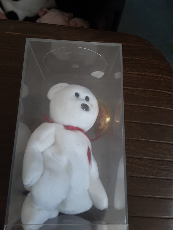 1993 Valentino Beanie Baby White Bear Tag Valentine Heart Babies With Box