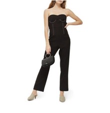 NWT Topshop Contrast Stitch Strapless Jumpsuit Women's Black Size 6