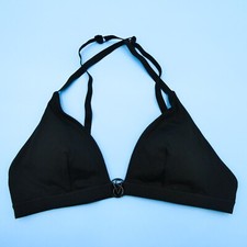 Victorias Secret Large Black Ribbed Triangle Metal Plunge Bikini Top Swimwear VS