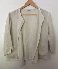 Masai Womens Cream Beige Stripe Cotton Metallic Open Pocket Jacket Xs 8 36