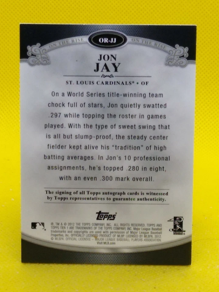 John Jay 2012 Topps Tier One AUTOGRAPH #OR-JJ ***98/235*** - Image 2 of 2