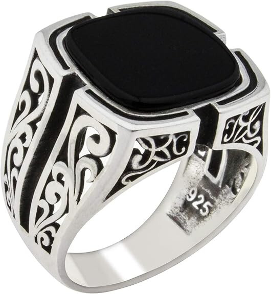 Solid 925 Sterling Silver Ring 10 Black Onyx Stone Turkish  display picture 1