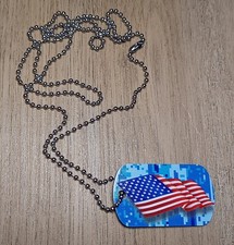 30" Stainless Steel Military Ball Bead Dog Tag Chain with American Flag Dog Tag