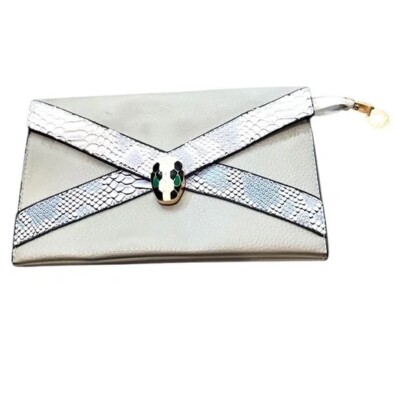Faux Snake Skin Gray Evening Clutch Purse Handbag Zip Pouch, NWOT