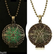 New Glow in the Dark Mesh Fairy Flower Metal Chain Locket Necklace Pendant 