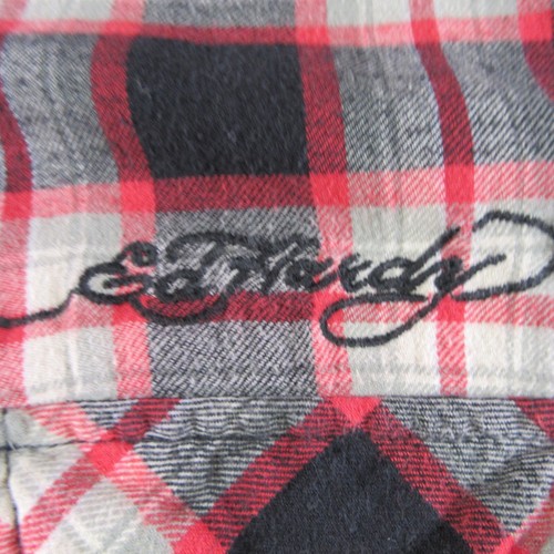 Ed Hardy Flannel Shirt Men's Large "Embroidery Logo" Long Sleeve, Button Up - Picture 3 of 10