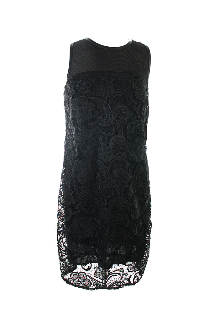 Inc International Concepts Black Sleeveless Pleather-Trim Lace Dress 4