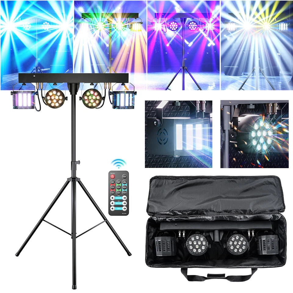 Sistema e suporte DMX completo profissional 4 pares LEDs palco faixa de luz lavagem + bolsa - Imagem 2 de 4