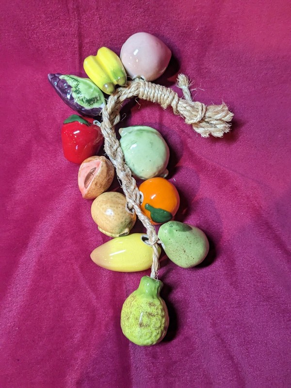 Large Vintage Ceramic Fruit Vegetables On A Rope Hanging Decor 