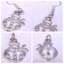 SilverTone Earrings Pendant Set Snowman VinTaGe Scarf Holiday Winter Repurposed