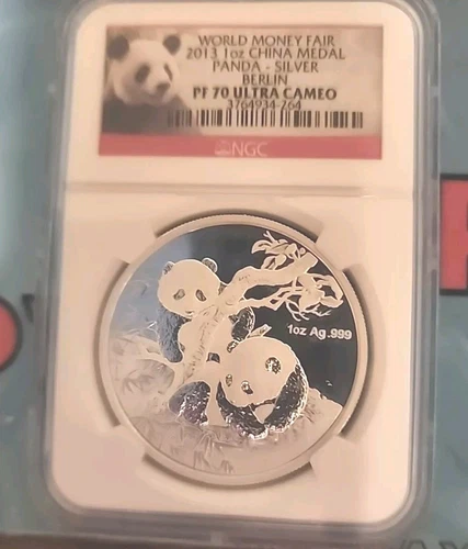 2013 China Berlin World Money Fair 1 Oz Silver Panda Proof Medal NGC PF70 UC