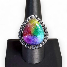 Lady's Rainbow Solar Quartz Silver Tone Ring Size 9.5 Handcrafted