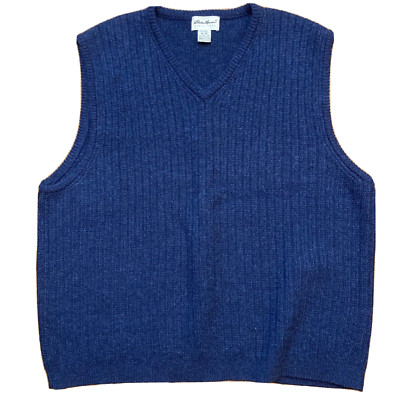 Eddie Bauer Sweater Vest Mens XL Navy Blue 100% Wool V-Neck