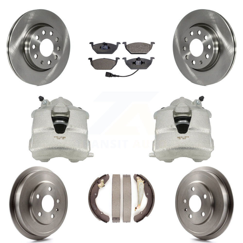 Front and Rear Brake Caliper Rotors Drum Ceramic Pads Kit for Volkswagen Jetta 8-Piece Set