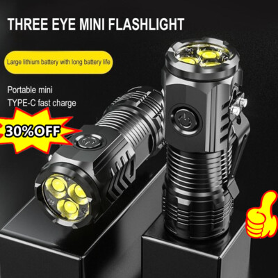 Three Eyed Mini Flashlight, Rechargeable LED Flashlights High Lumens DE