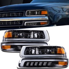 Led Drl Bar Headlights Bumper Lamps Fits For 99-02 Chevy Silverado 00-06 Tahoe