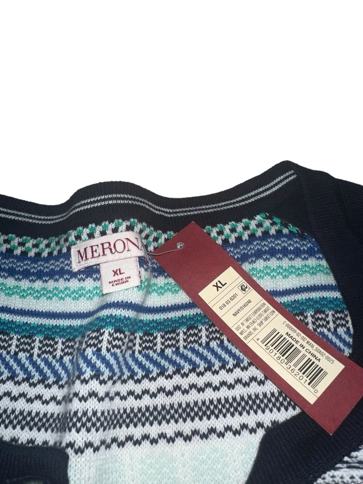Новый с Ярлыками Merona женщин 100% хлопок кардиган свитер Sz XL синий бирюзовая полоса - Изображение 3 из 4