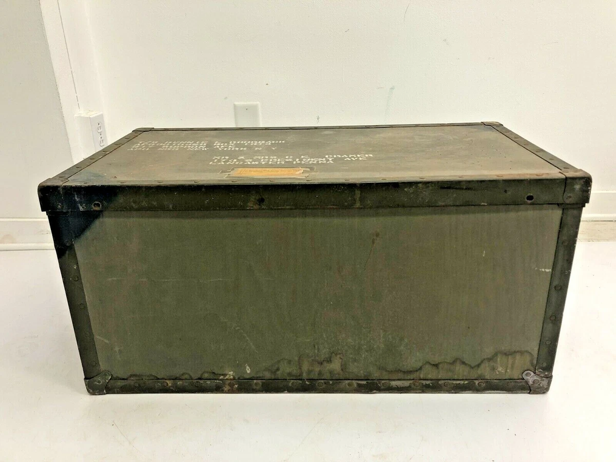 Mid 20th Century Vintage Military Wood Foot Locker Trunk