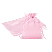 3 Pcs 6 x 8 Inch Satin Bags with Drawstring, Drawstring Gift Bags Pink