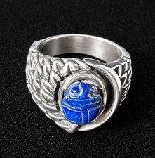 Vintage Sterling Silver Lapis Lazuli Scarab Ring 11.25  19.4g Inlay Hand Carved
