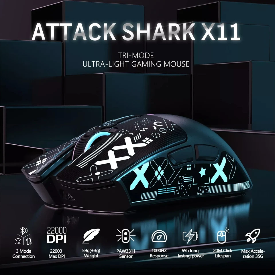 ATTACK SHARK X11 Wireless Gaming Mouse With Dock and Tape - Black - Image 4 of 4
