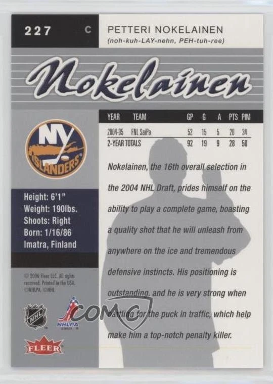 2005-06 Fleer Ultra Rookie Petteri Nokelainen #227 Rookie RC - Image 2 of 2