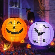 Solar Jack-O’Lantern 2-Pack Hanging Pumpkin Lights Outdoor Solar Halloween Decor