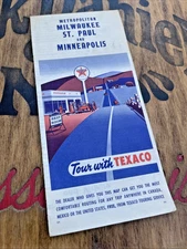 Vintage 1940s Milwaukee Minneapolis St Paul Texaco Gas Station Highway Road Map