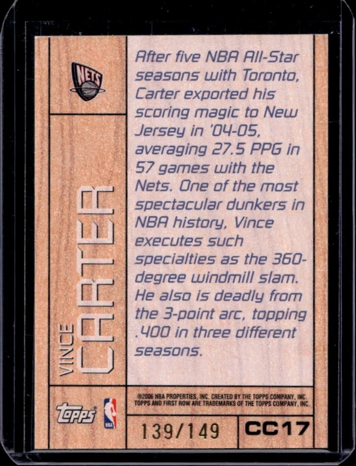 2005-06 Topps First Row Vince Carter Center Court #139/149 Nets - Image 2 of 2