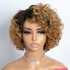 Short Curly Human Hair Wigs for Black Women Cute Curly Bob Wig Side Part Brazili